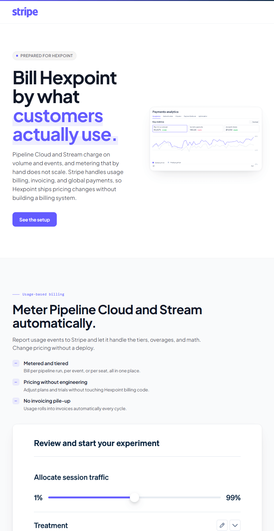 A landing page built for a prospect at Stripe